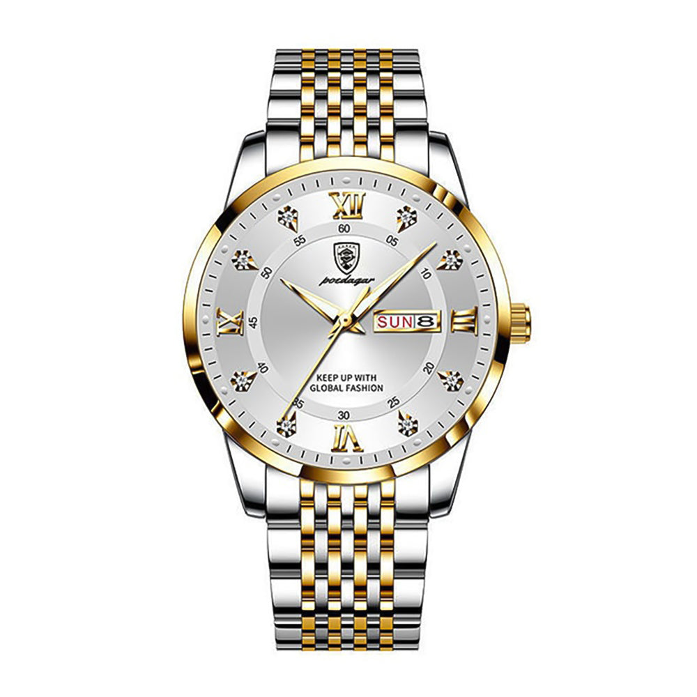 Poedagar Silver and Gold Stainless Steel Men s Watch with White