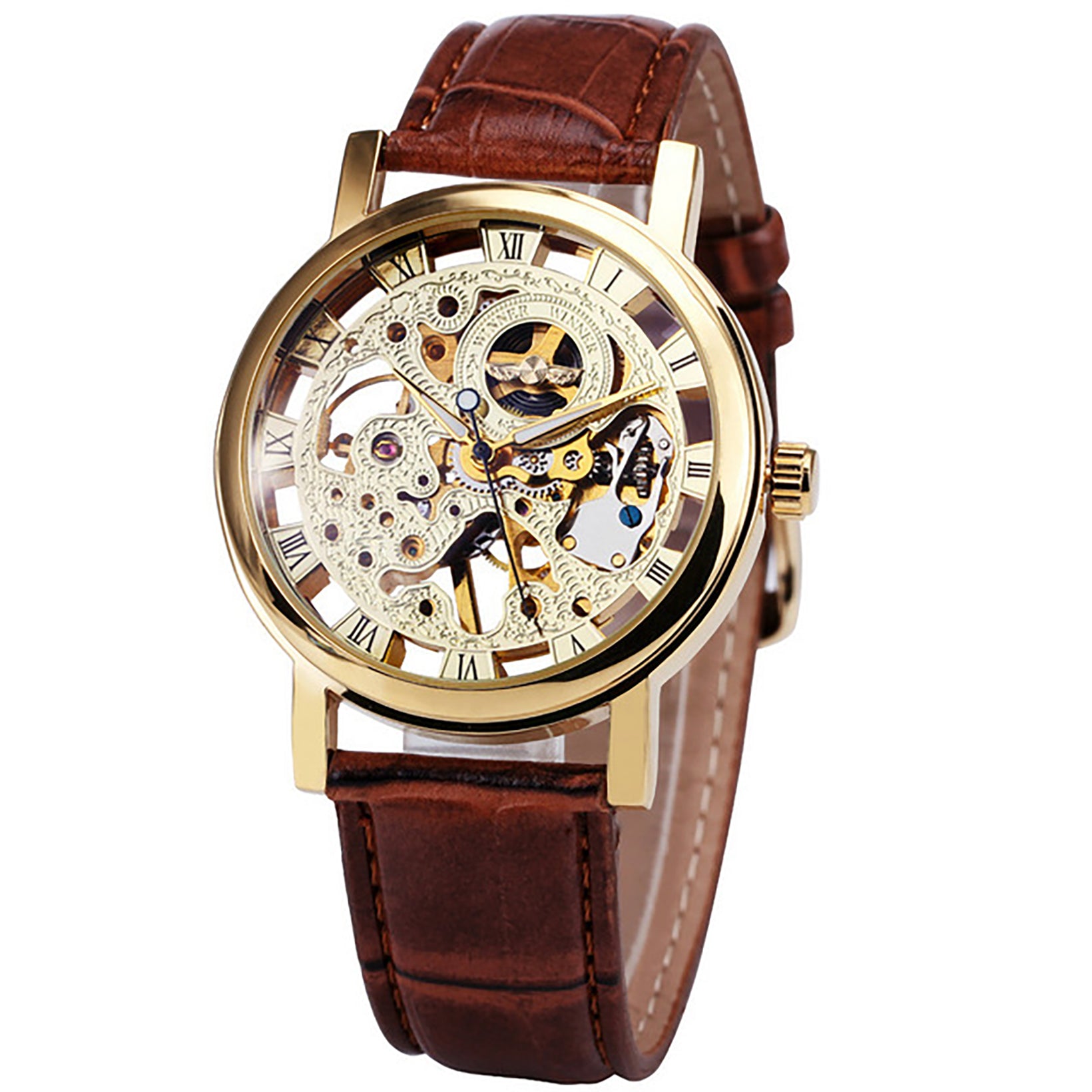 Mens gold hot sale skeleton watch