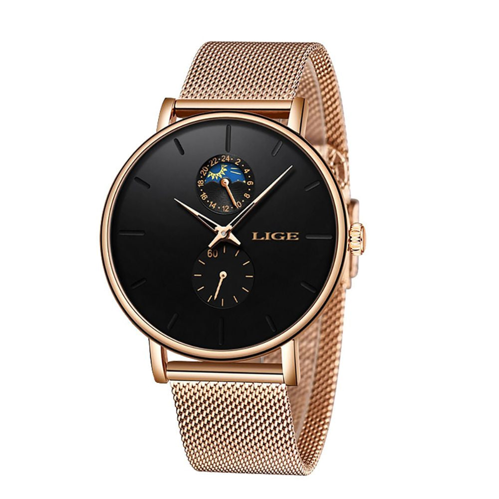 Rose gold watch on sale with black dial