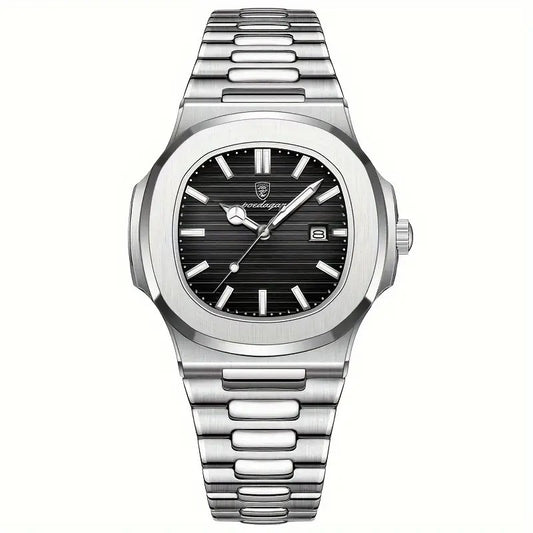 Poedagar Men's Luminous Stainless Steel Watch With Black Dial