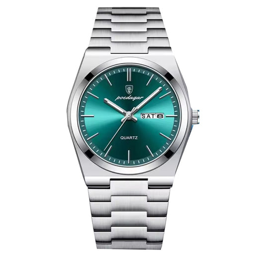 Poedagar Men's Stainless Steel Luminous Watch With Green Dial