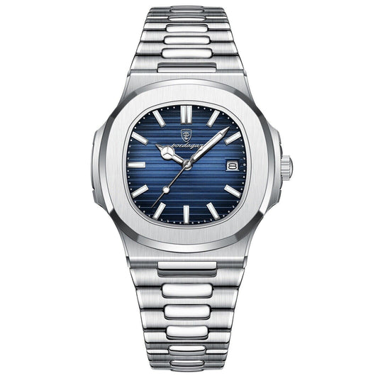 Poedagar Men's Luminous Stainless Steel Watch With Blue Dial