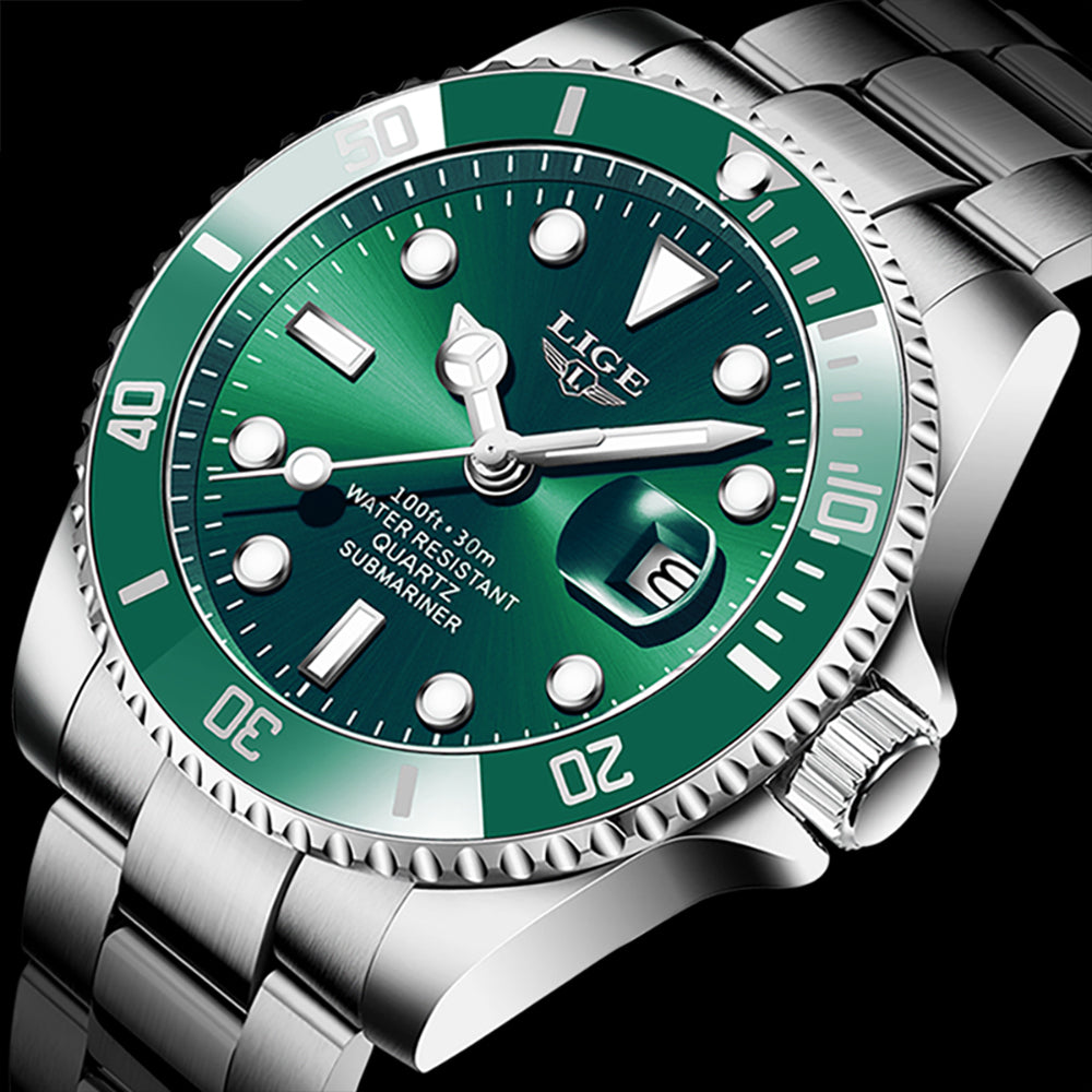 LIGE Luxury Mens Watch with Green Dial – Watch Empire SA
