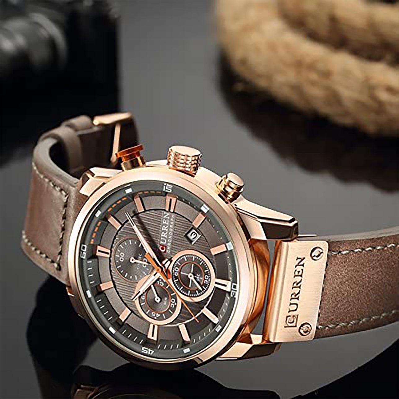 Curren tan 2025 leather analog watch