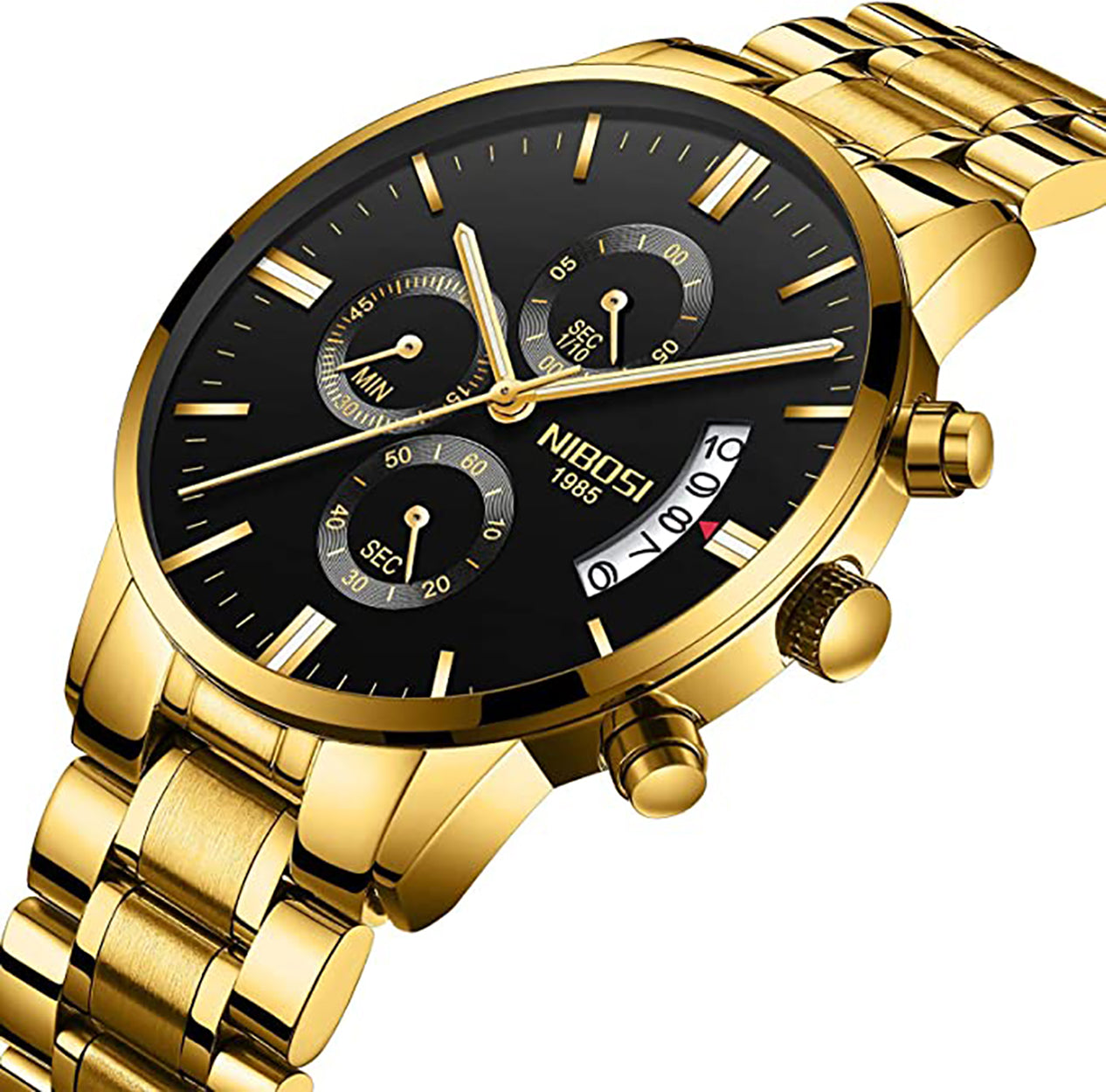 Nibosi - Golden Stainless Steel Analog Quartz Men's Watch with Black Dial