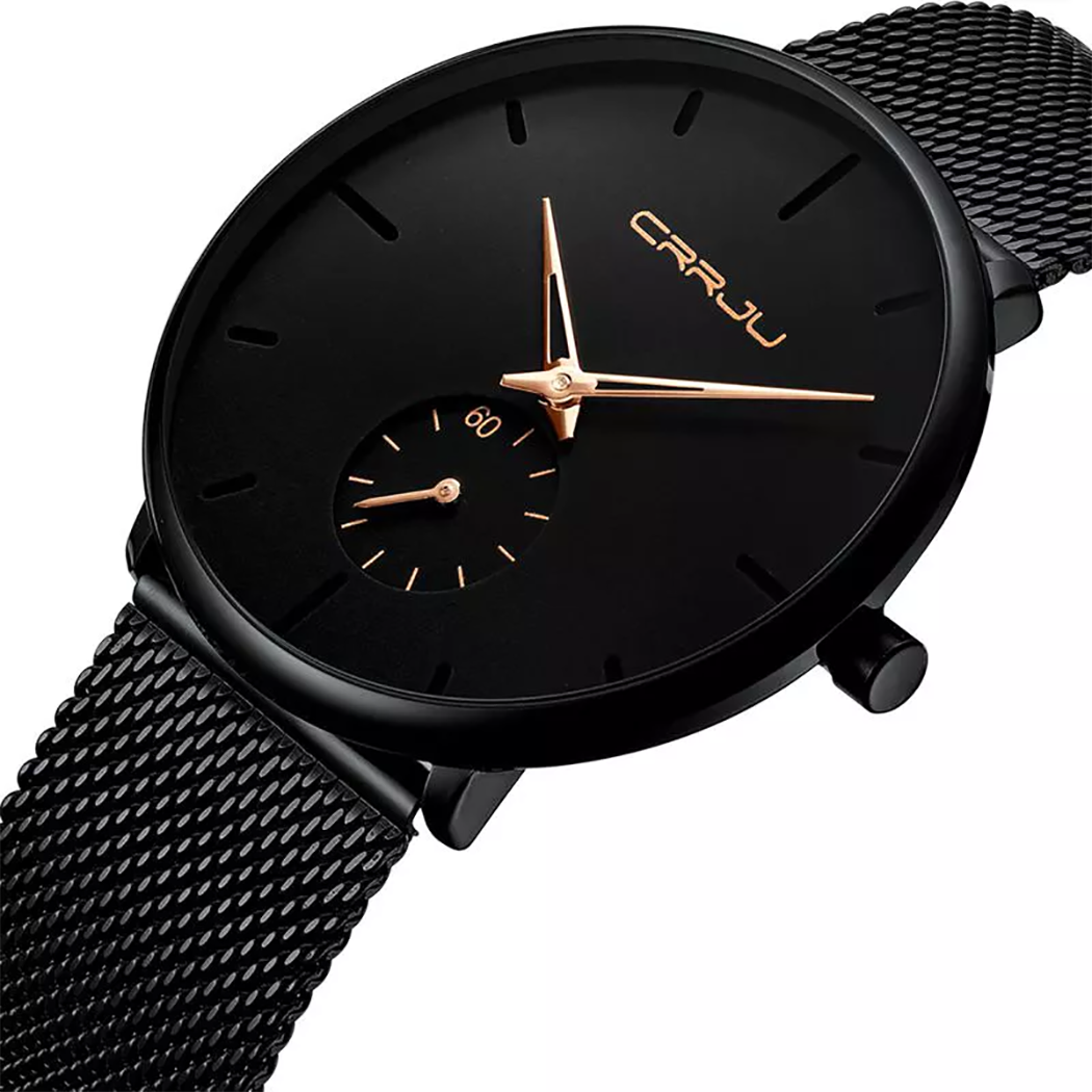 CRRJU Minimalist Ultra-Thin Stainless Steel Wristwatch (Black) – Watch ...